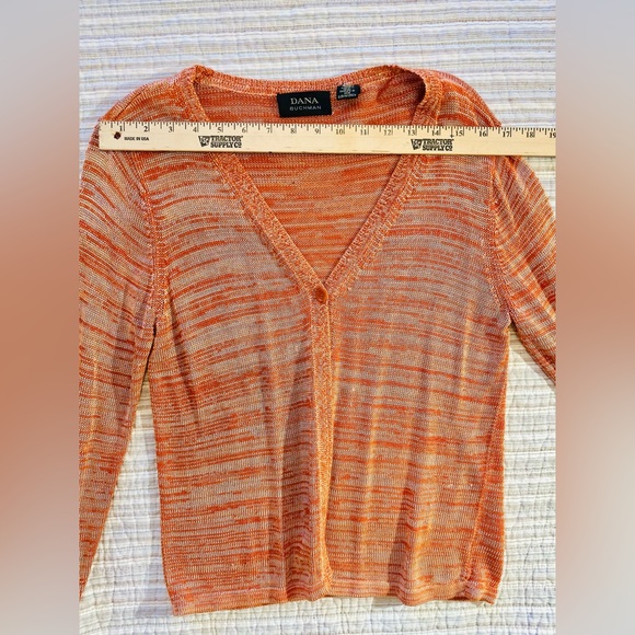 Dana Buchman Orange Cream Striped Knitted Cardigan, Size M - Picture 3 of 8